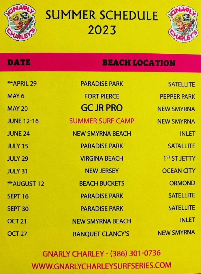 Gnarly Charley Surf Camp and Contests for June