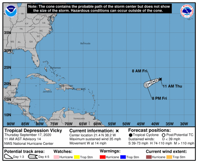 Tropical Depression Vicky Track