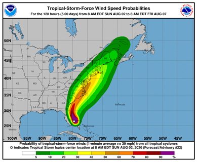 Hurricane Isaias skirting the East Coast