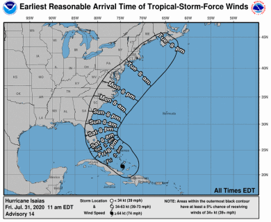 Hurricane Isaias latest info 7-31